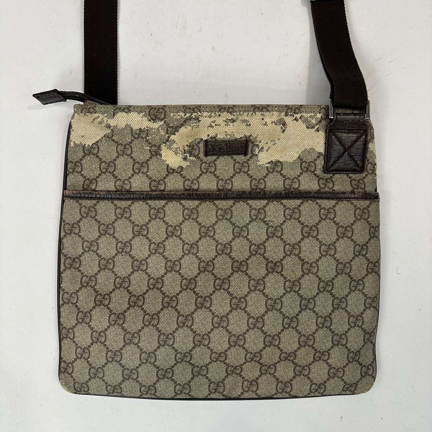 Gucci Monogram Coated Canvas Flat Messenger Bag