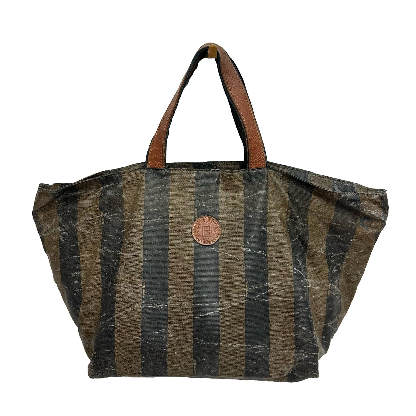 Vintage Fendi Pequin Stipe Coated Canvas Tote Bag
