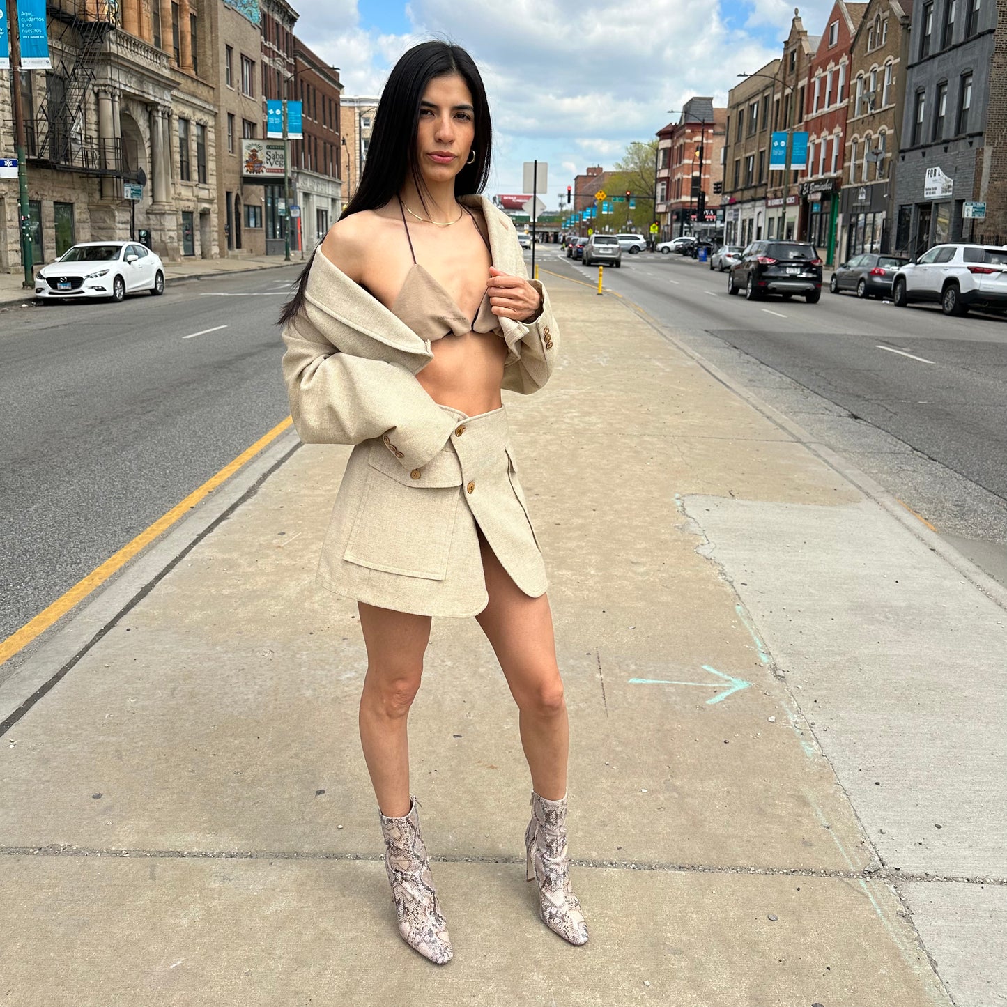 Reworked Vintage Johnny Carson Beige Blazer & Skirt Set