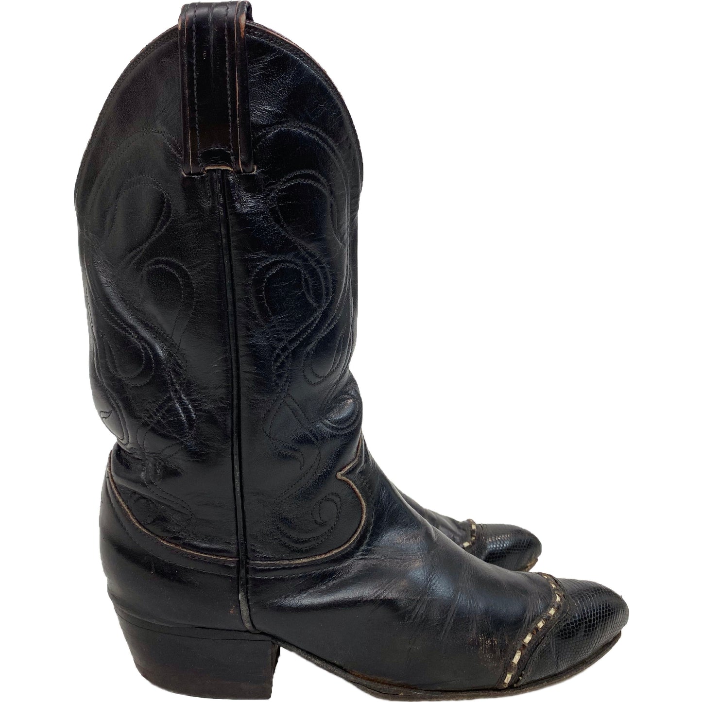 Vintage Tony Lama Black Wing Tip Cowboy Boots