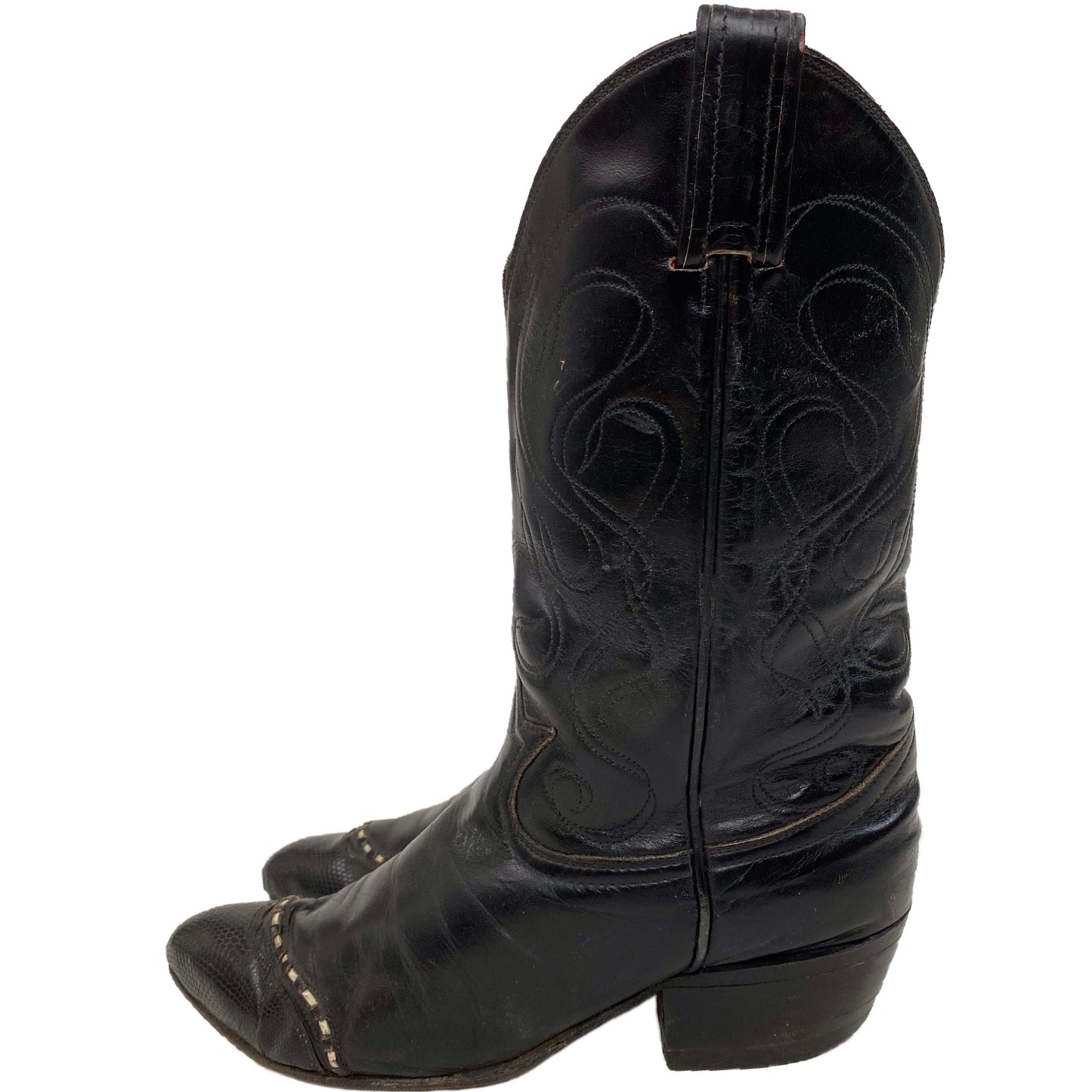 Vintage Tony Lama Black Wing Tip Cowboy Boots