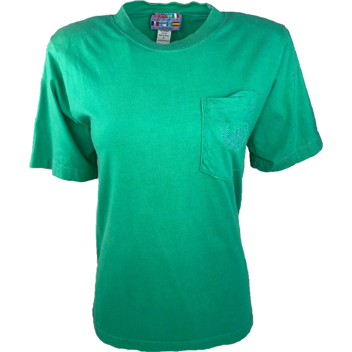 Vintage 80’s Paris Sport Club Green Shoulder Pad Tee