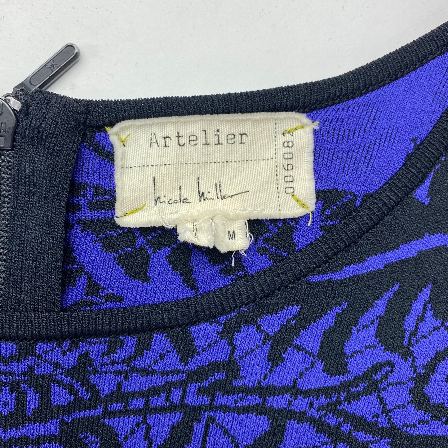 Artelier Nicole Miller Abstract Blue and Black Bodycon Dress