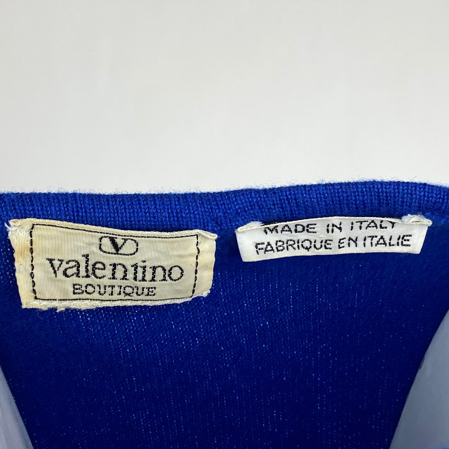 Vintage Valentino Boutique Blue Ruched Bow Sweater