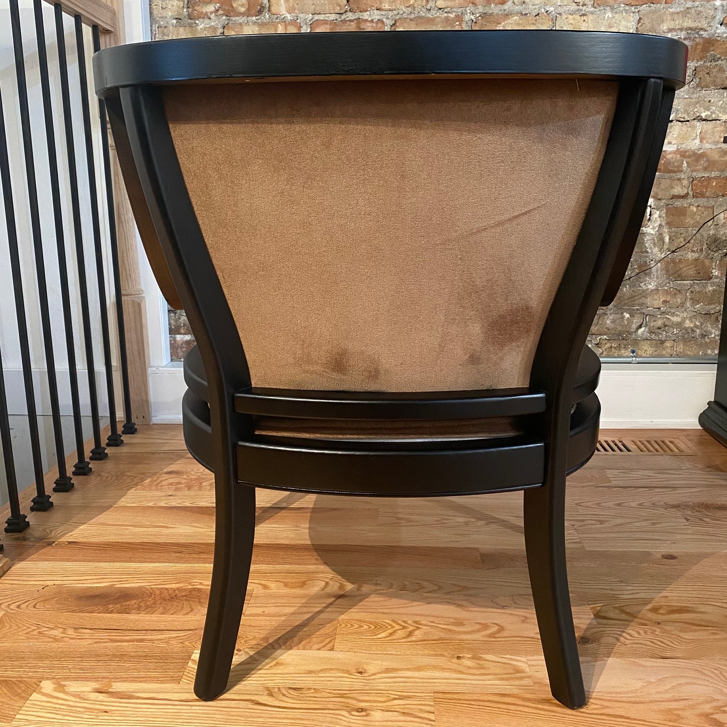 Refinished Vintage Velvet and Wood Arm Chair