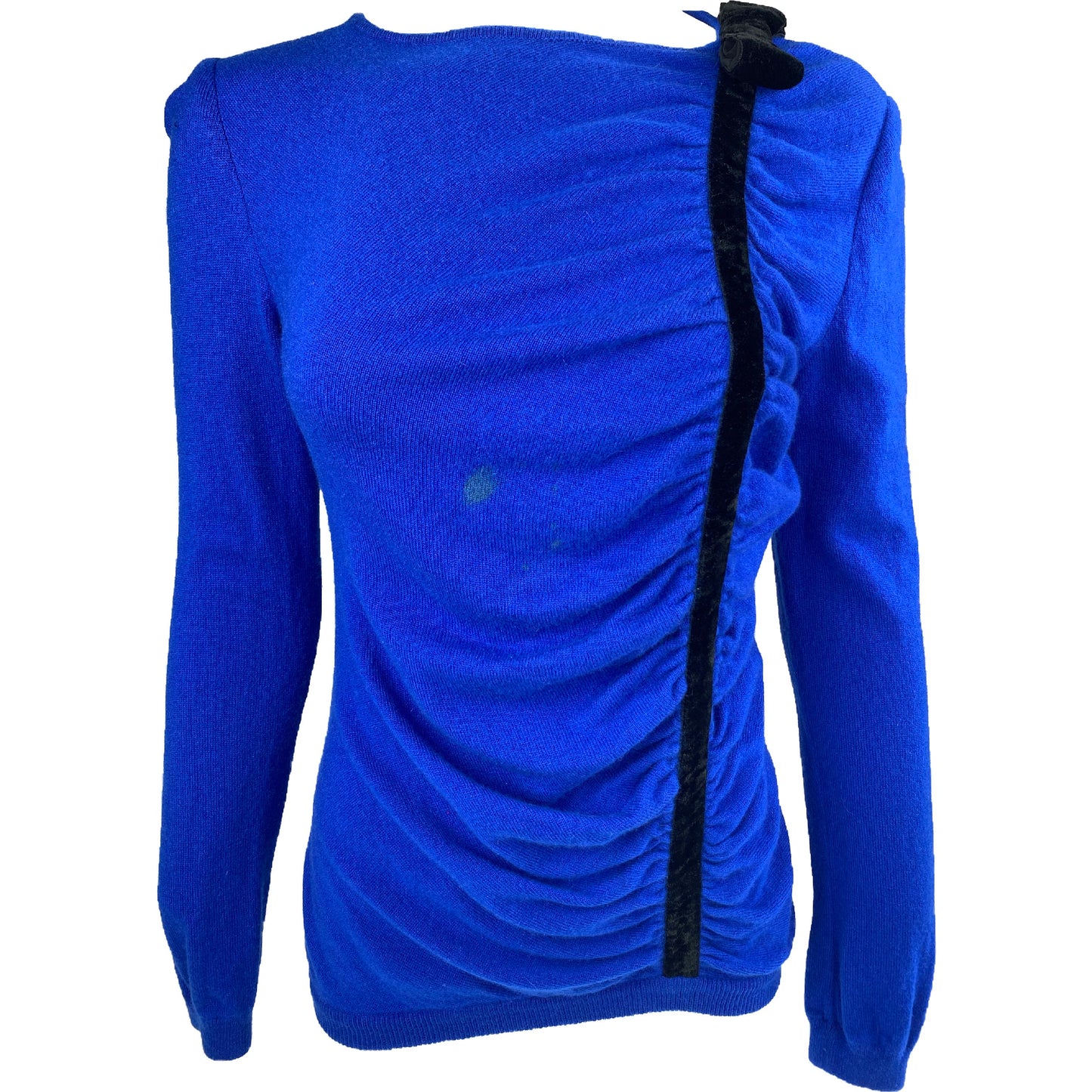 Vintage Valentino Boutique Blue Ruched Bow Sweater