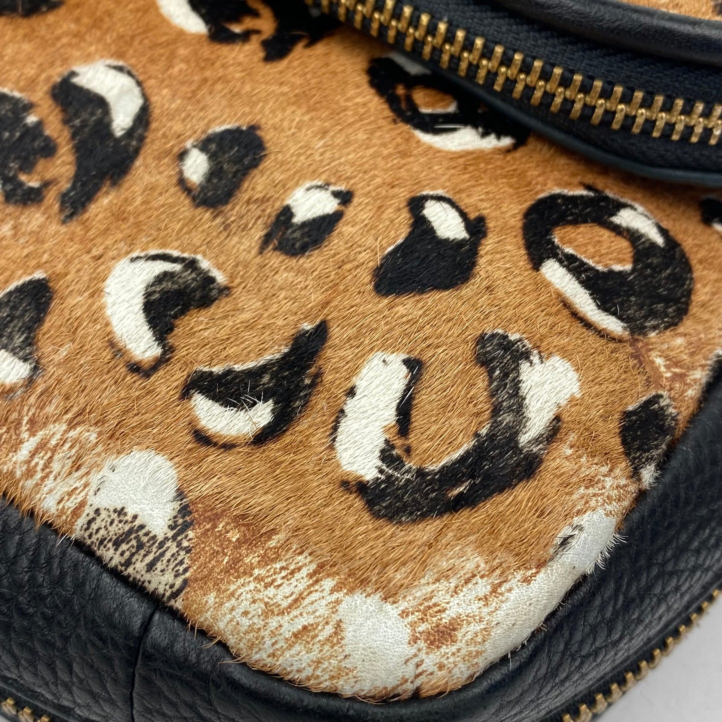Fossil Preston Calf Hair Small Flap Leather Cheetah Print Crossbody Bag