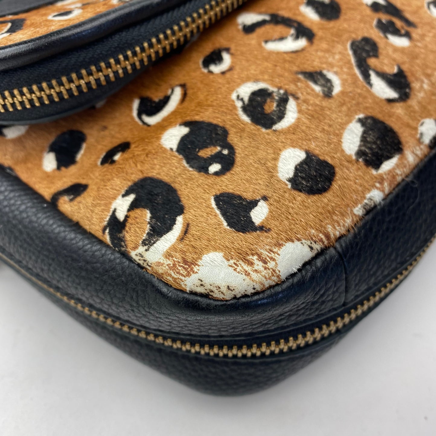 Fossil Preston Calf Hair Small Flap Leather Cheetah Print Crossbody Bag