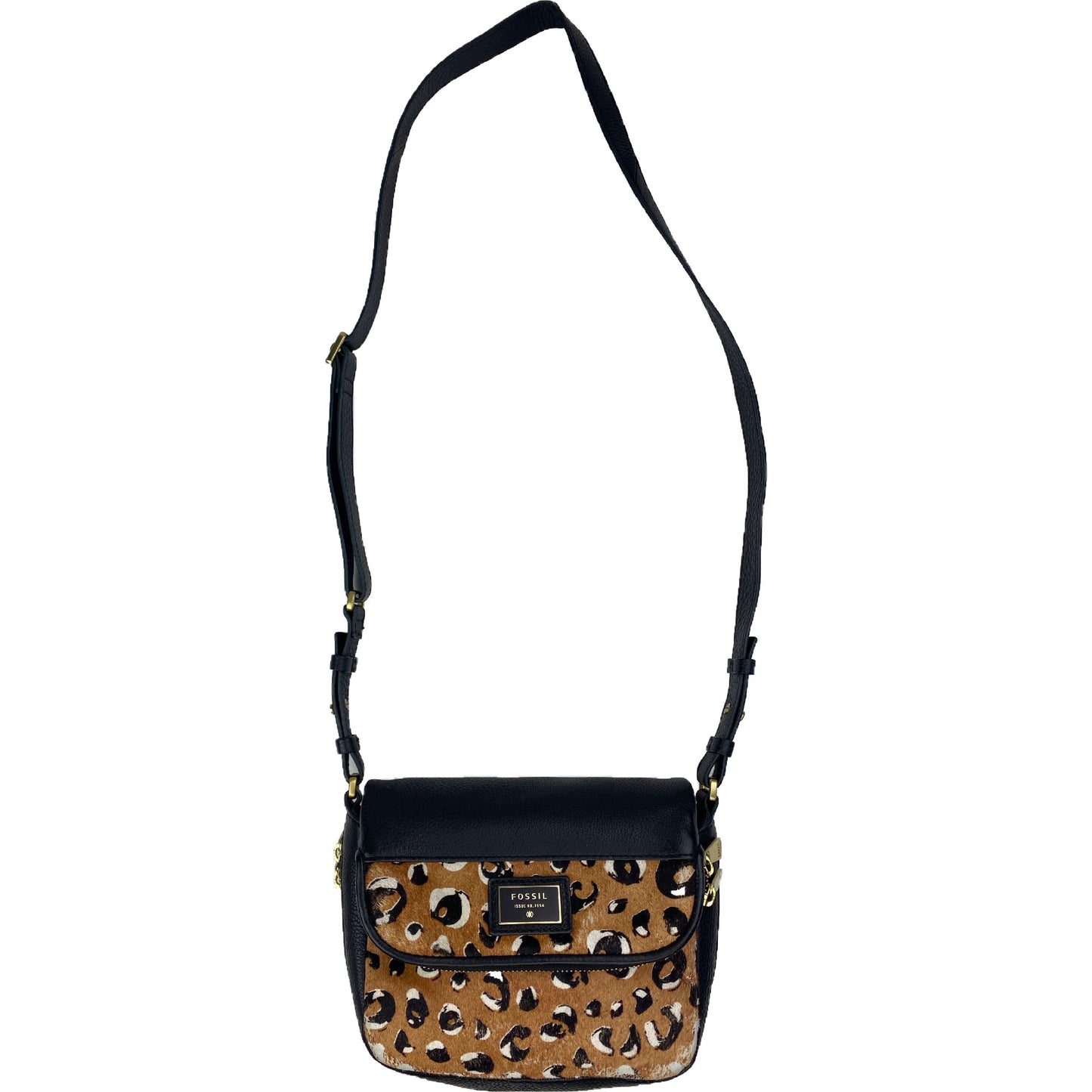 Fossil Preston Calf Hair Small Flap Leather Cheetah Print Crossbody Bag