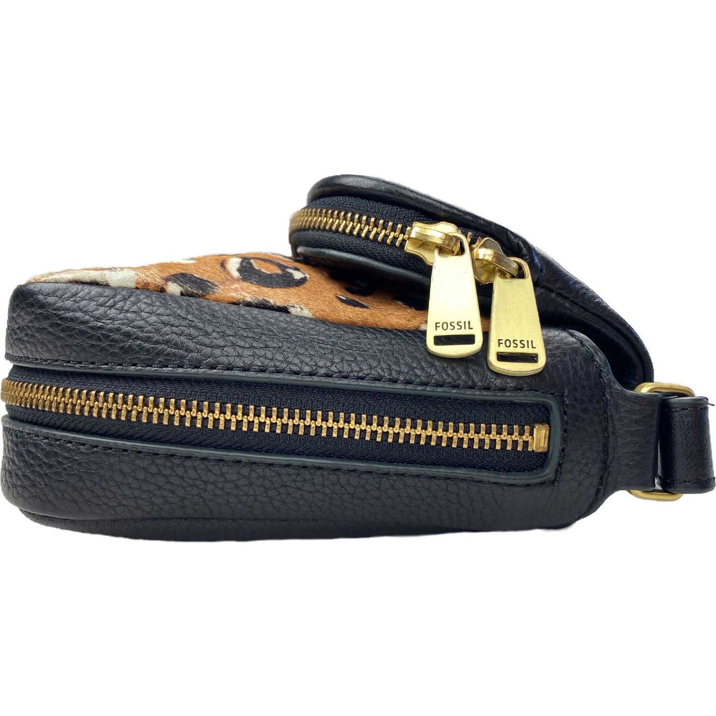 Fossil Preston Calf Hair Small Flap Leather Cheetah Print Crossbody Bag