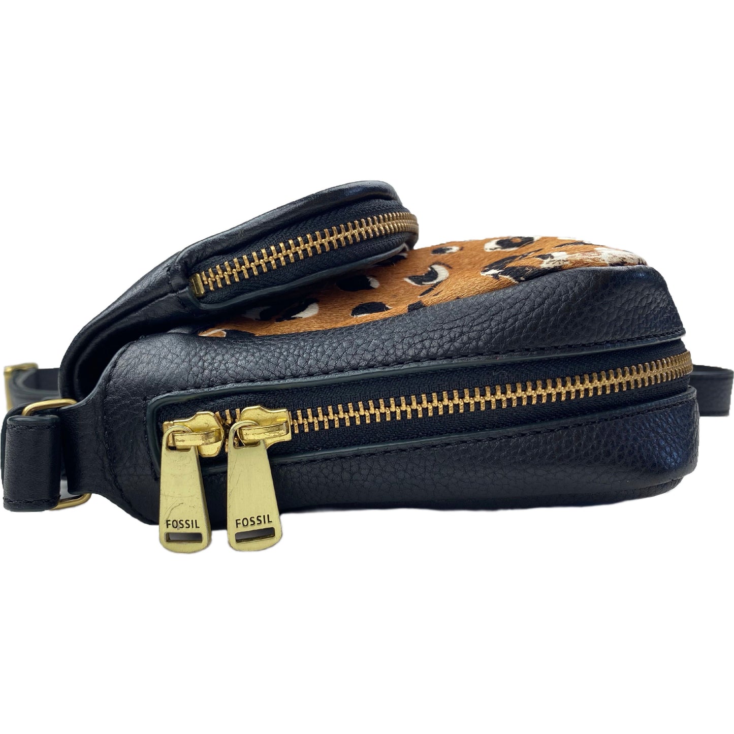 Fossil Preston Calf Hair Small Flap Leather Cheetah Print Crossbody Bag