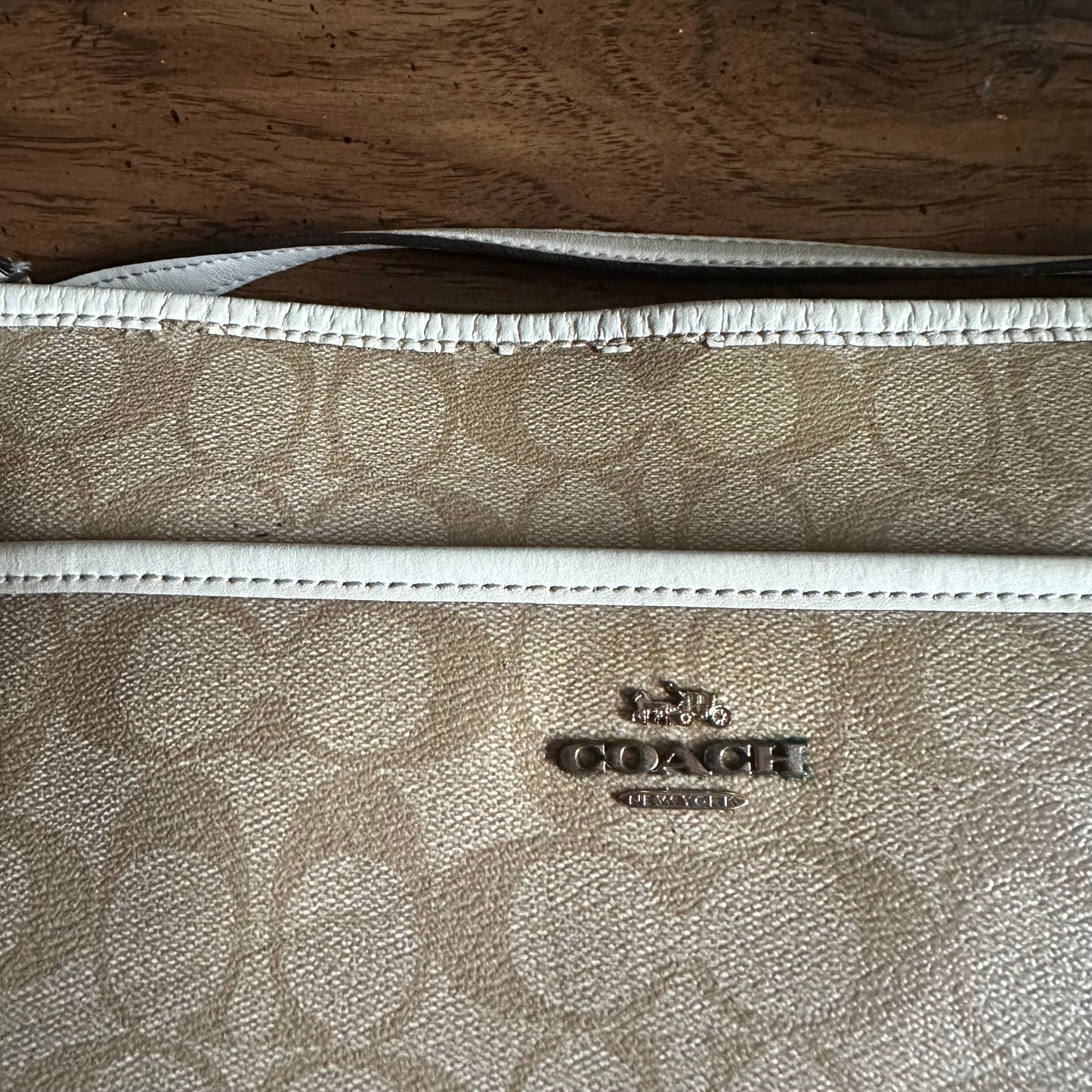 Coach F58297 Cream and Tan Signature File Crossbody Bag