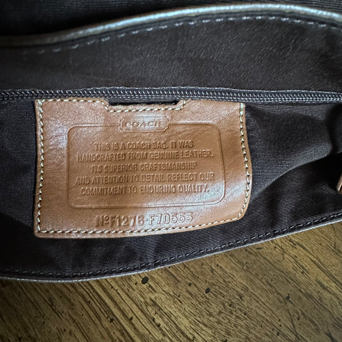 Coach F70555 Heritage Web Tan Leather Map Messenger Bag