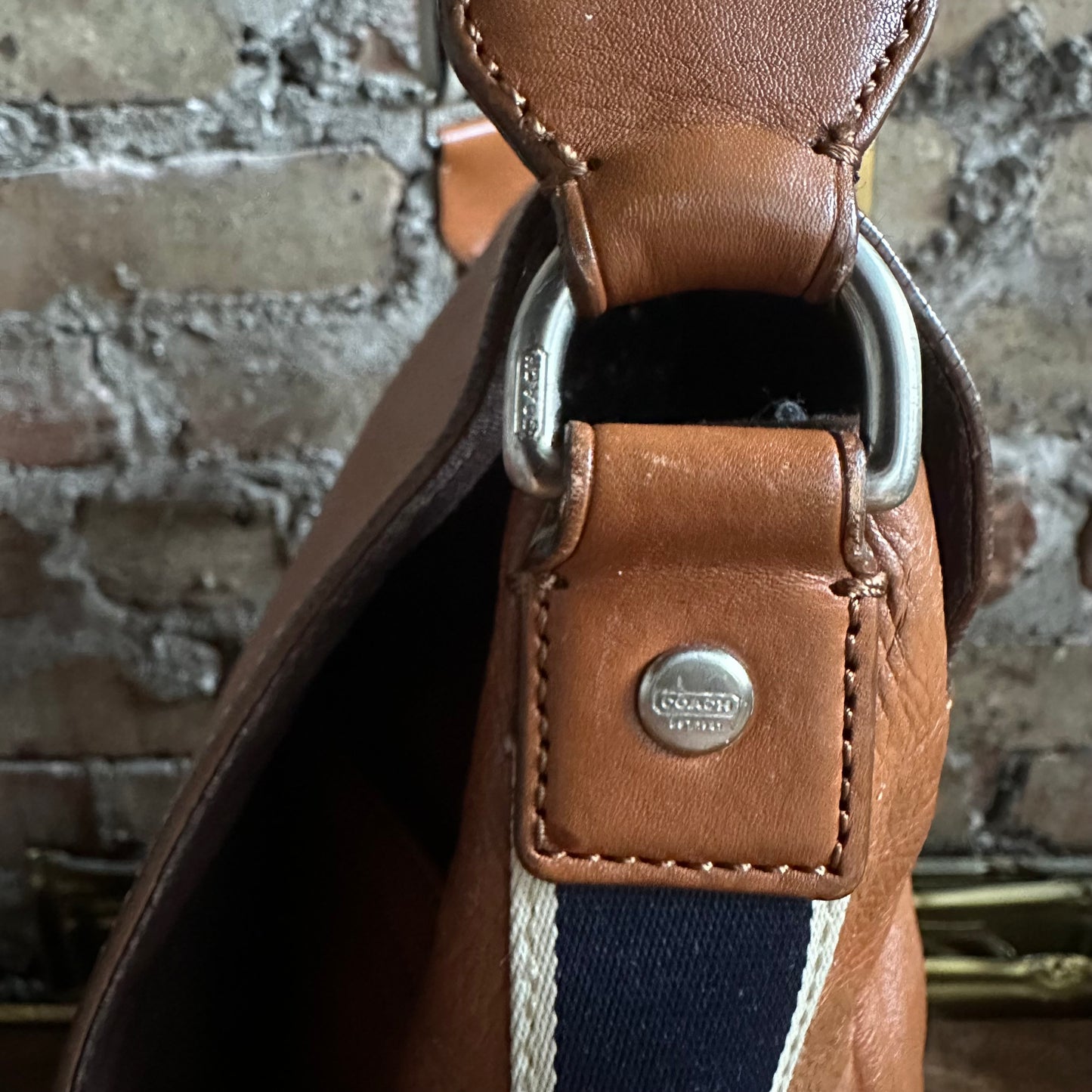 Coach F70555 Heritage Web Tan Leather Map Messenger Bag