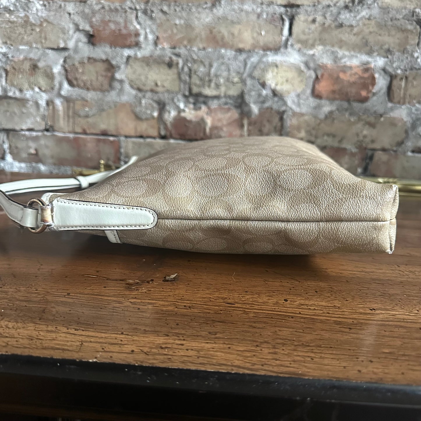 Coach F58297 Cream and Tan Signature File Crossbody Bag