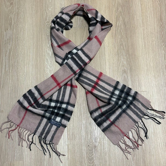 Vintage 90's Burberry Pale Pink Nova Check Wool Scarf