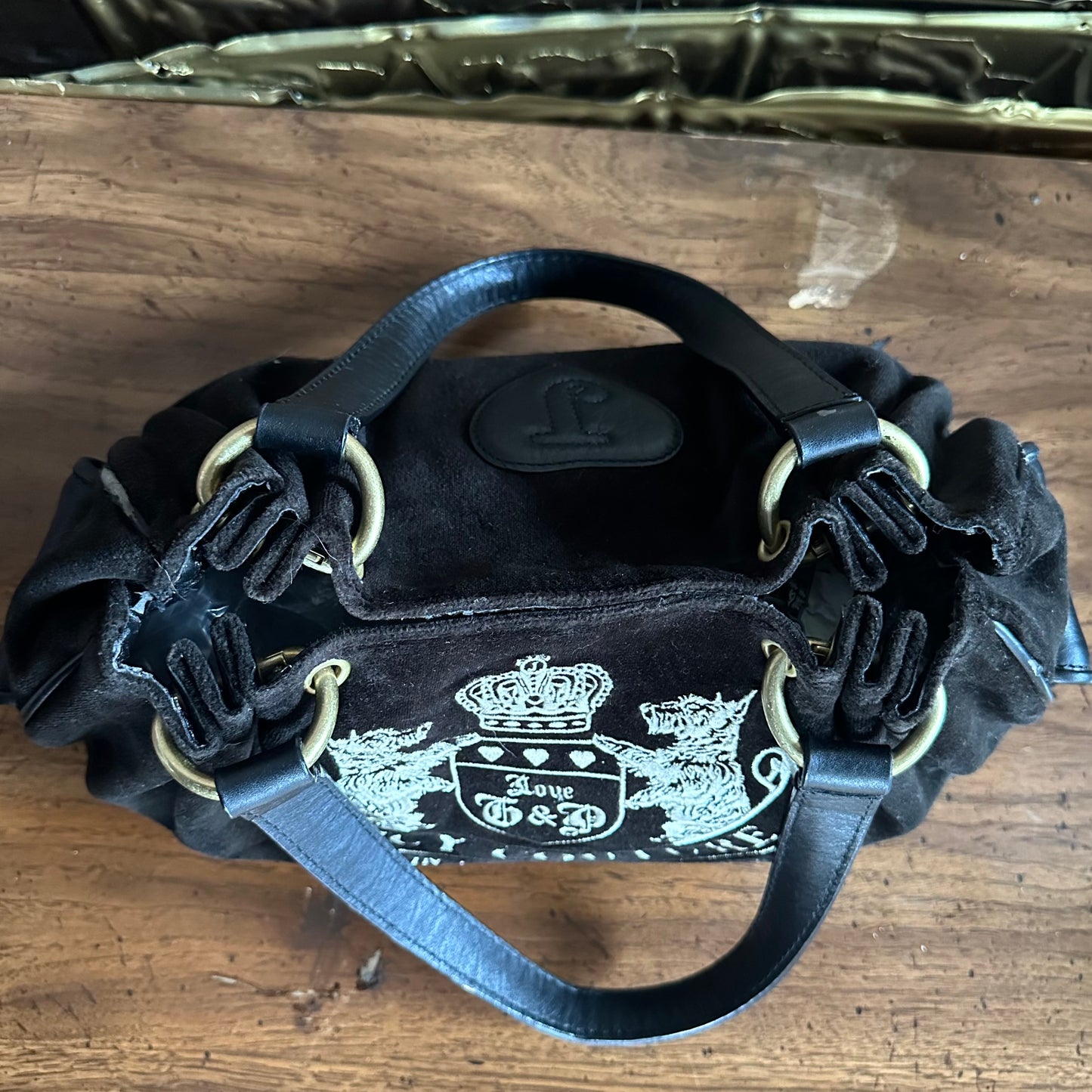 Vintage Y2K Juicy Couture Black Velour Shoulder Bag