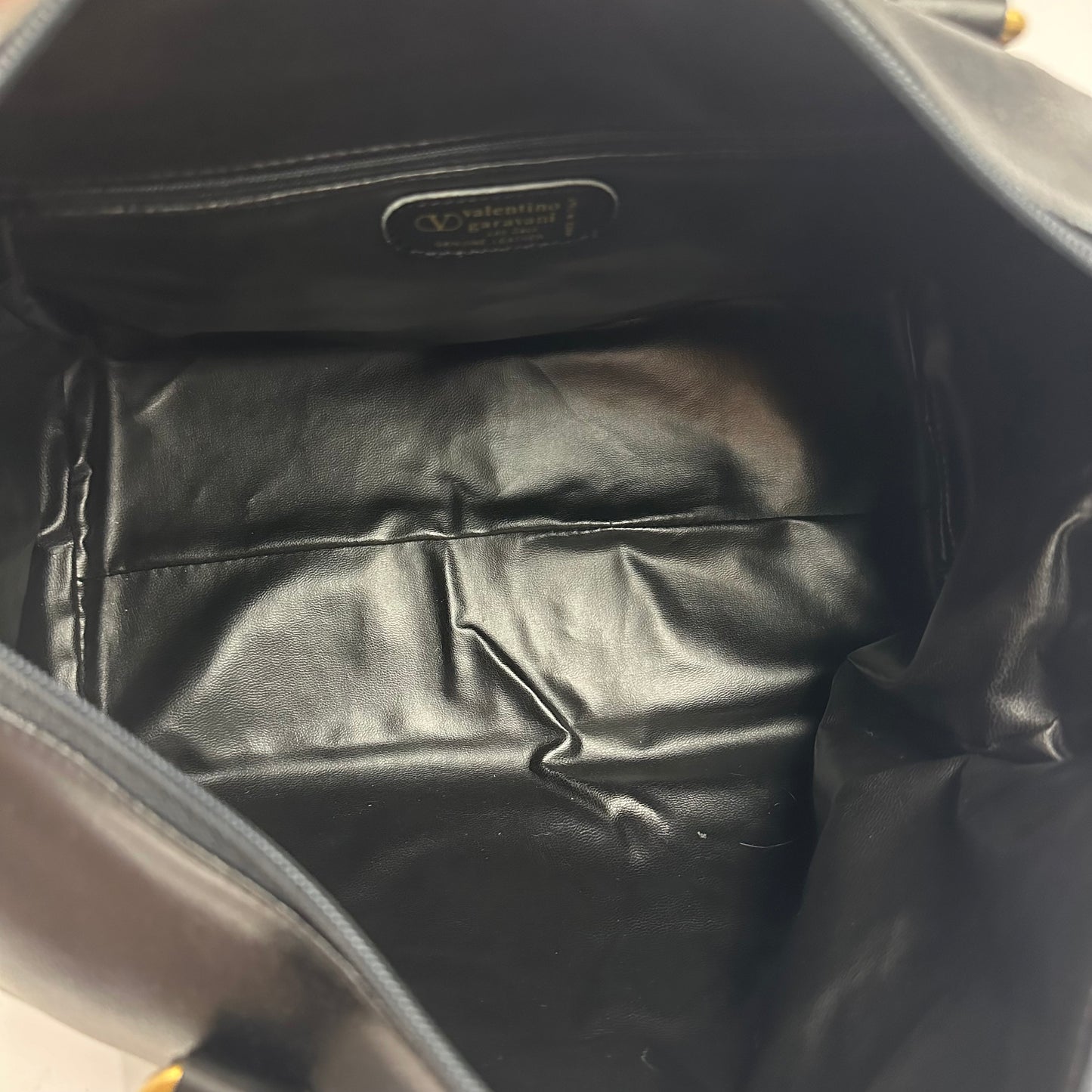 Vintage Valentino Garavani Black Leather Boston Bag