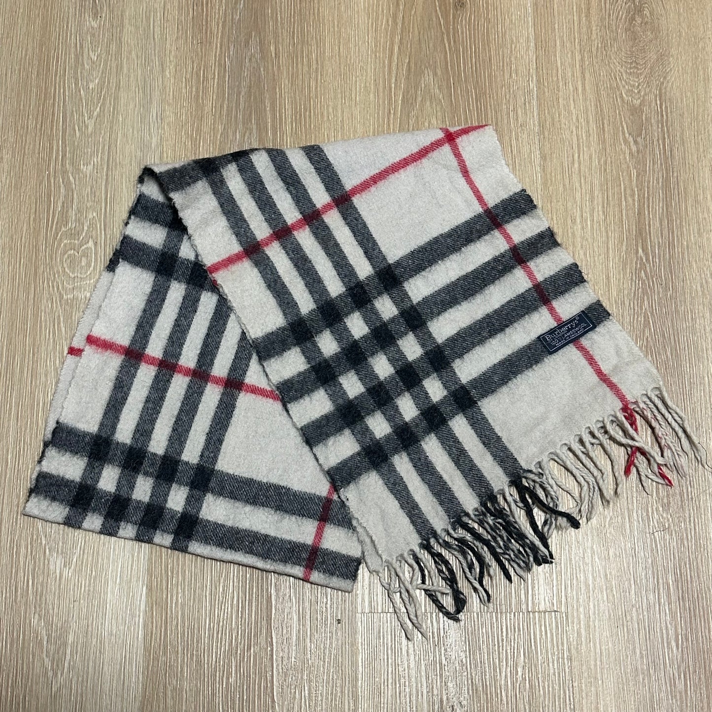 Vintage 90's Burberry Cream Nova Check Wool Scarf