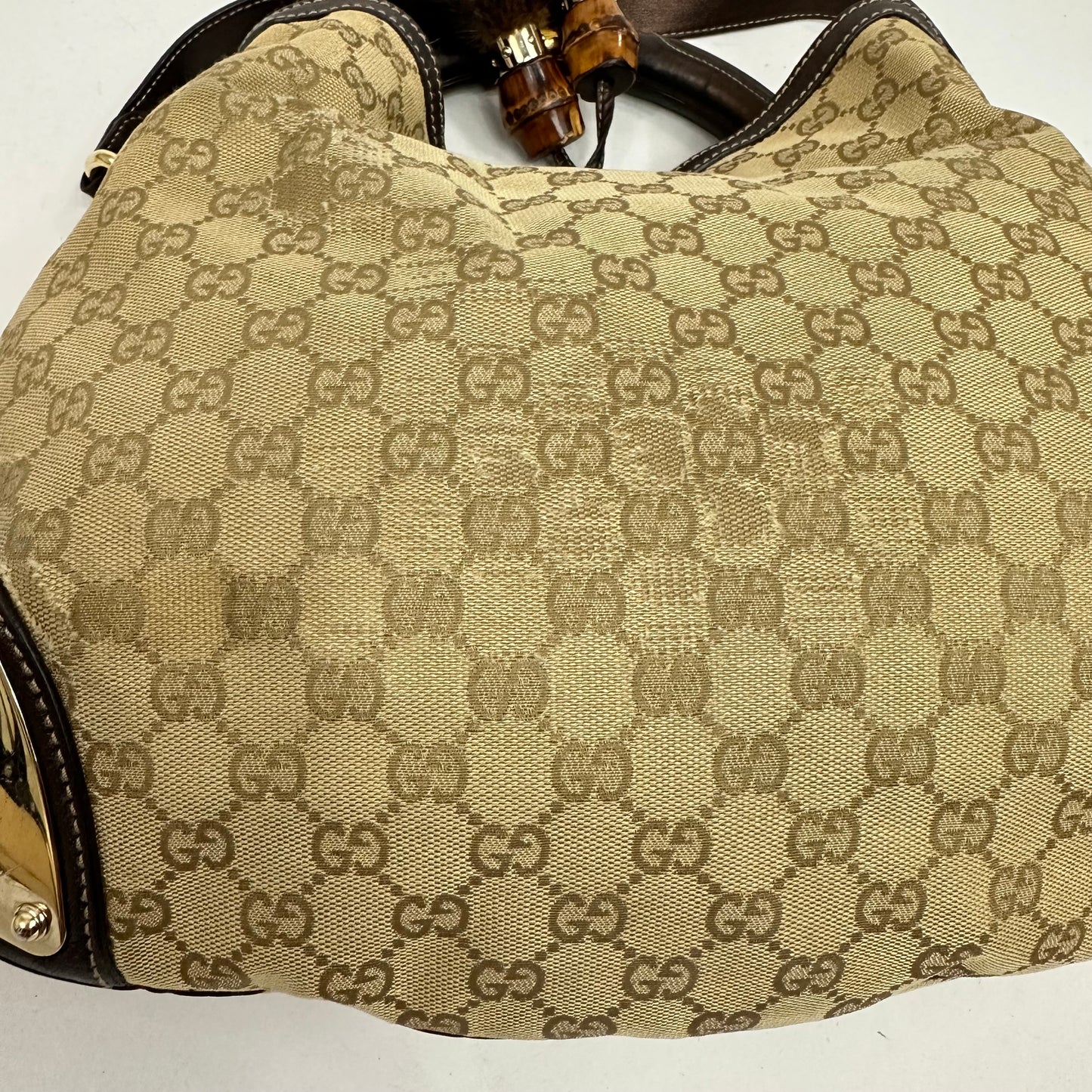 Vintage Gucci Monogram Canvas Mink Indy Hobo Bag