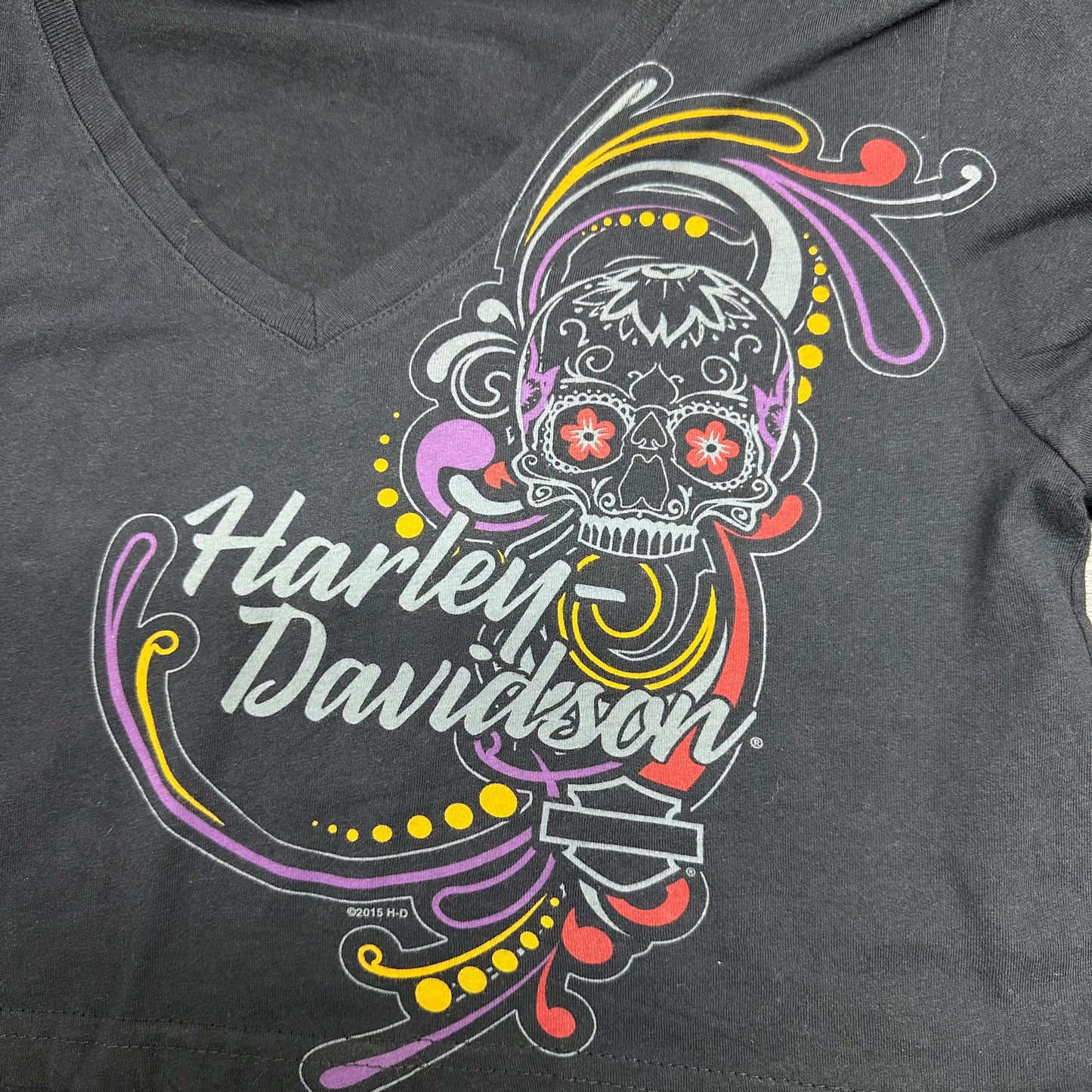 Reworked Harley Davidson Calavera Skull Cropped Baby Tee
