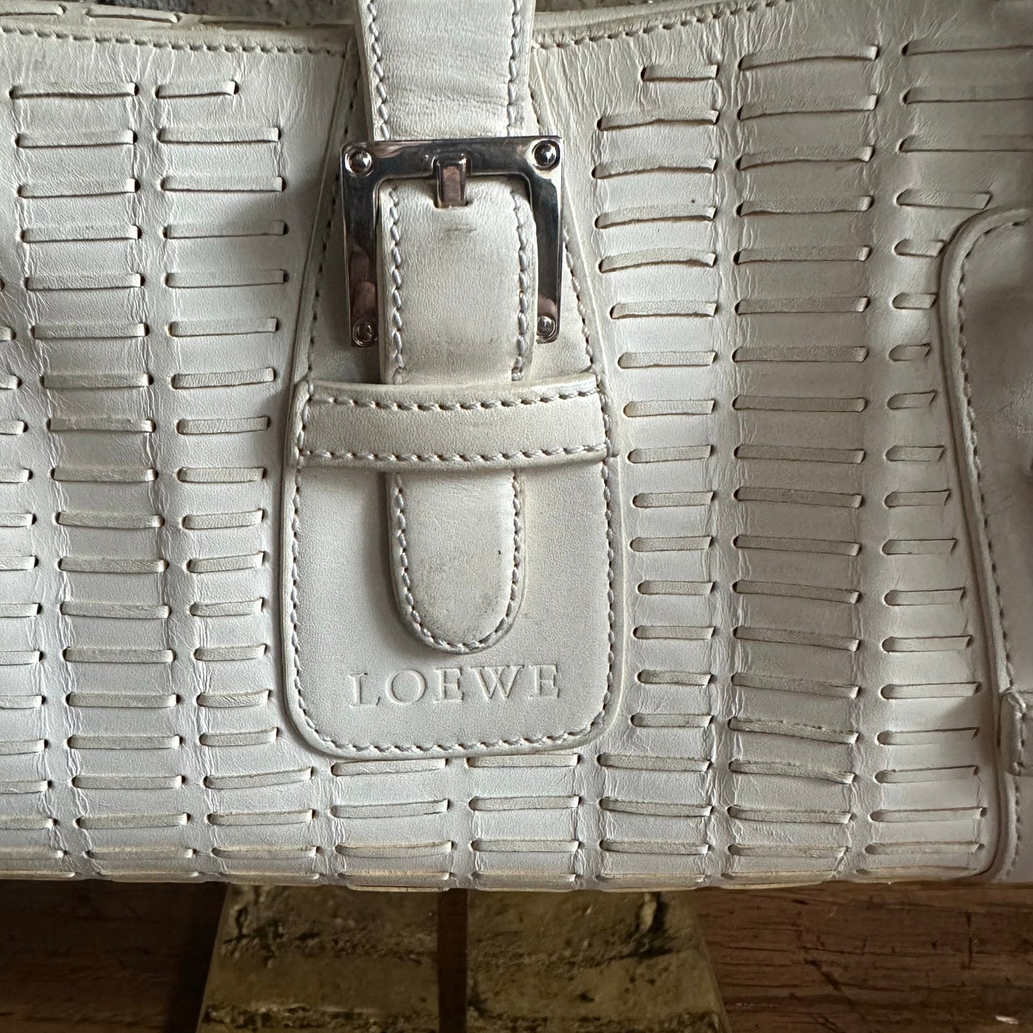 Vintage 2000's Loewe White Leather Senda Satchel