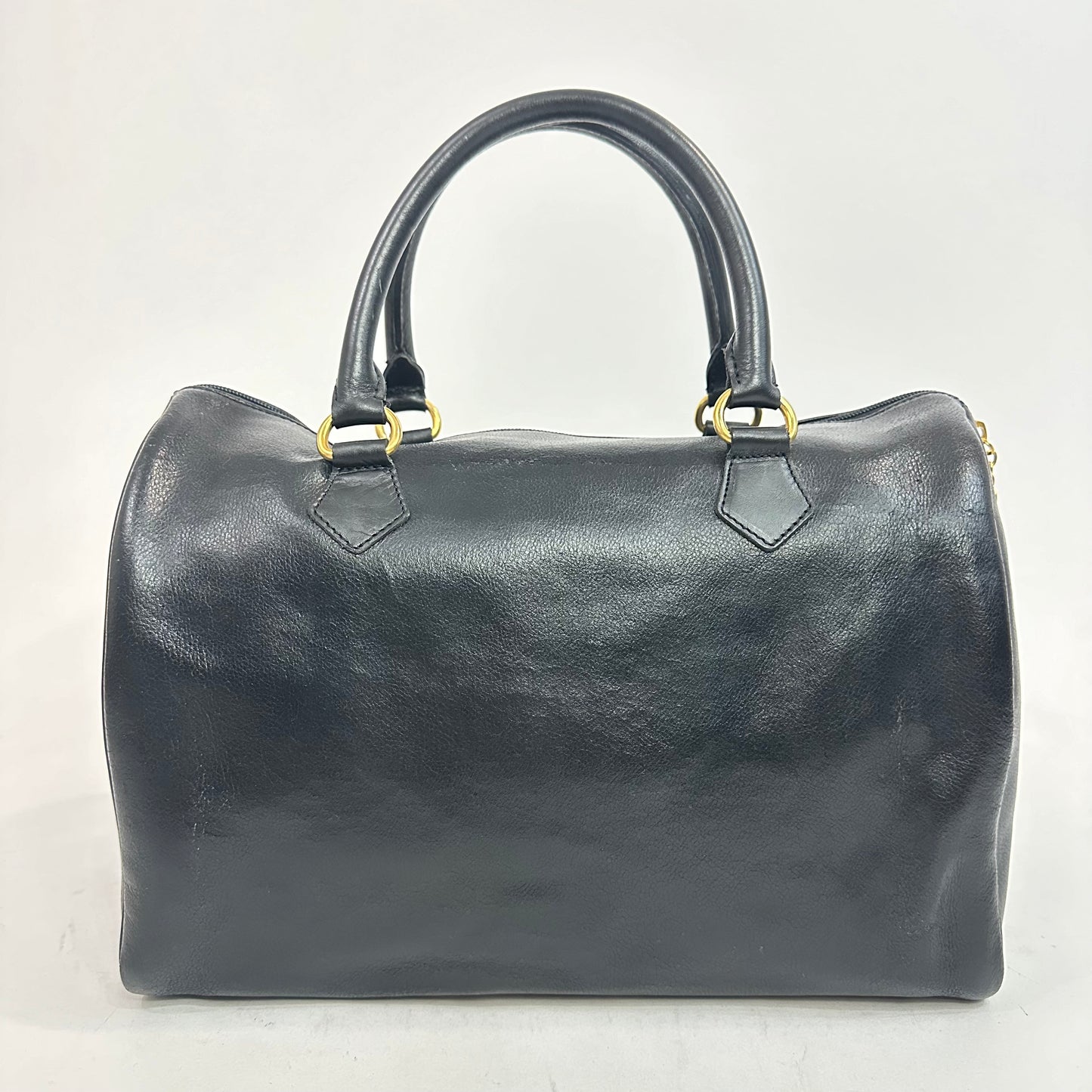 Vintage Valentino Garavani Black Leather Boston Bag