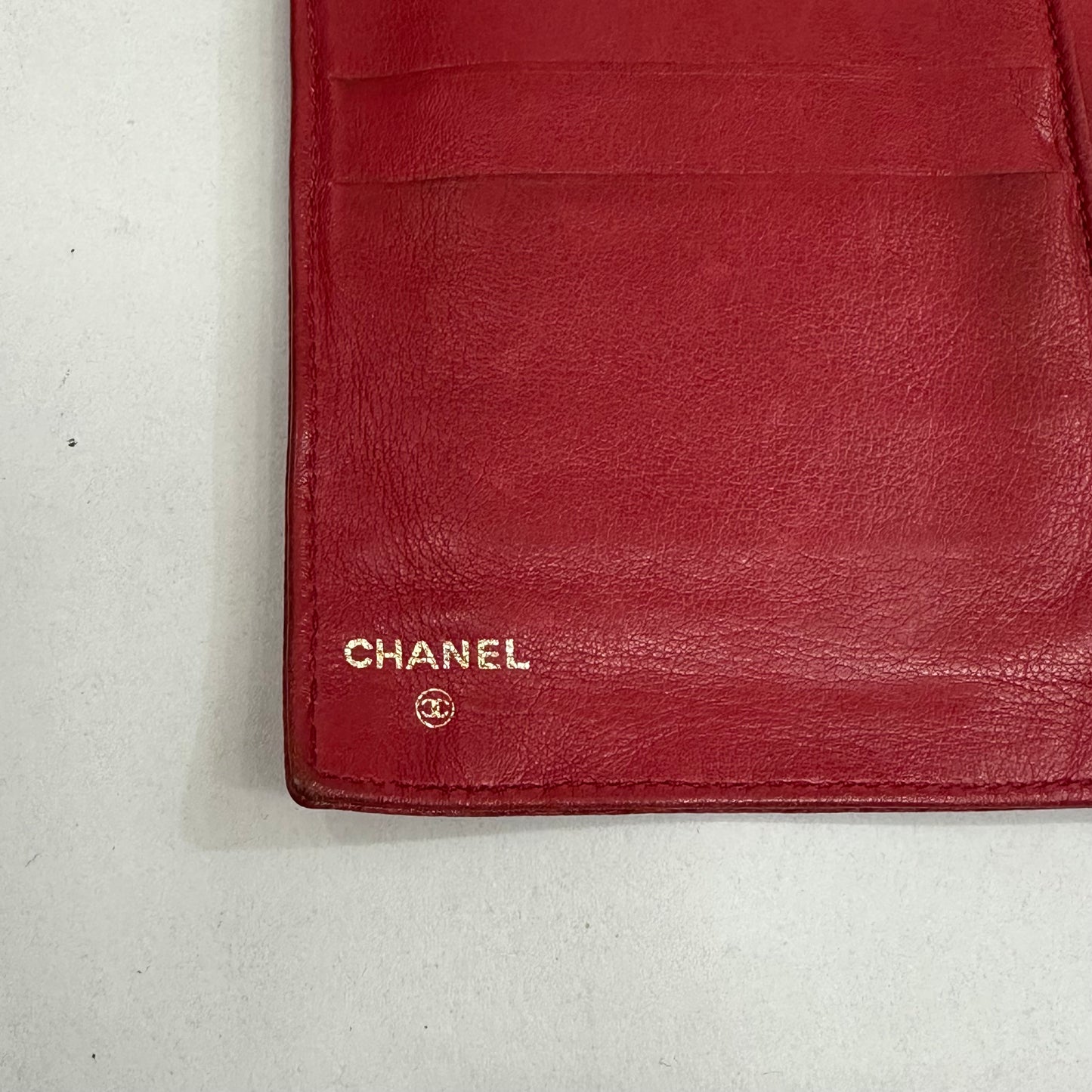 Vintage Chanel Red Caviar Skin Leather Big Coco Mark Long Wallet