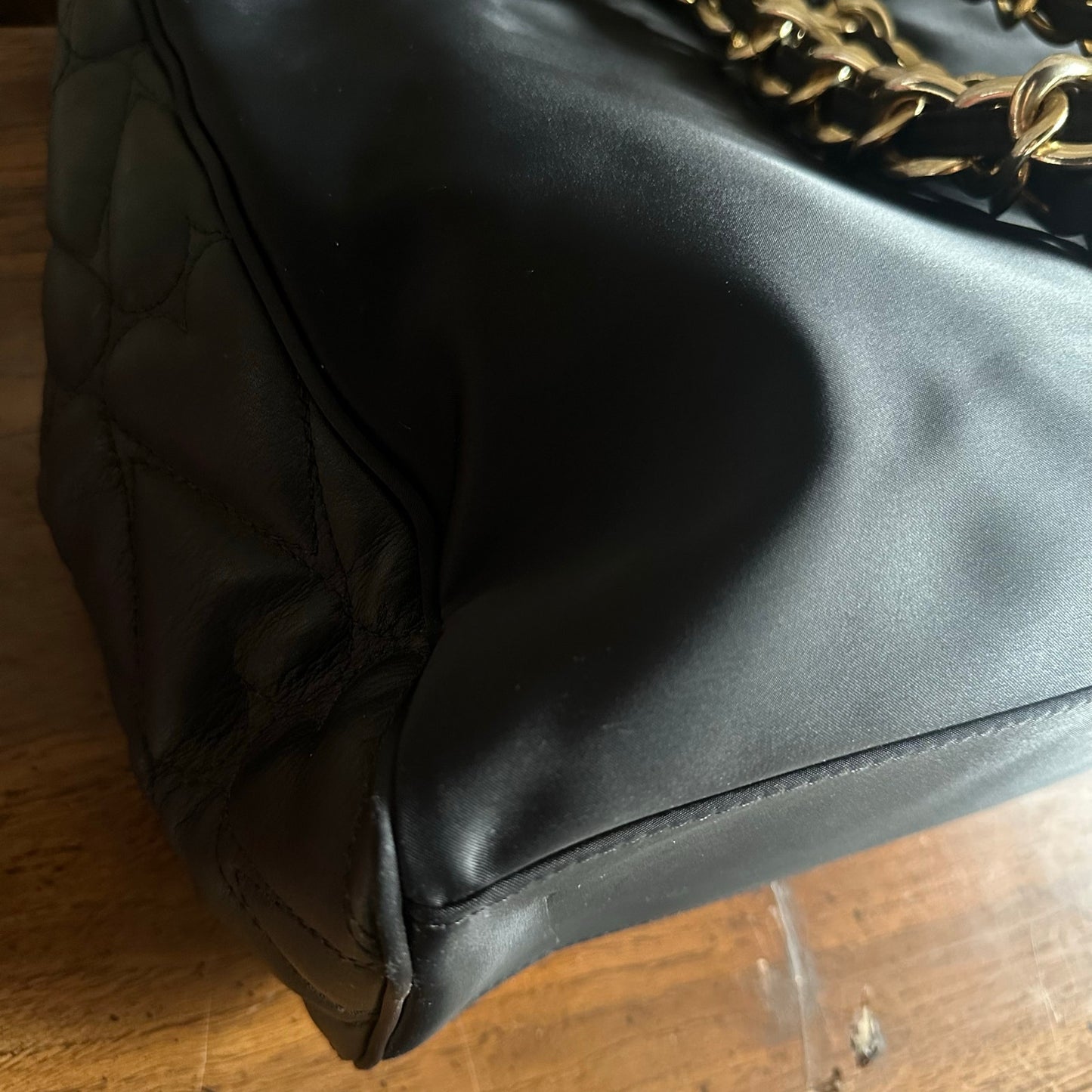 Vintage Moschino 90's Cheap & Chic Nylon and Leather Shopping Tote Chain Bag