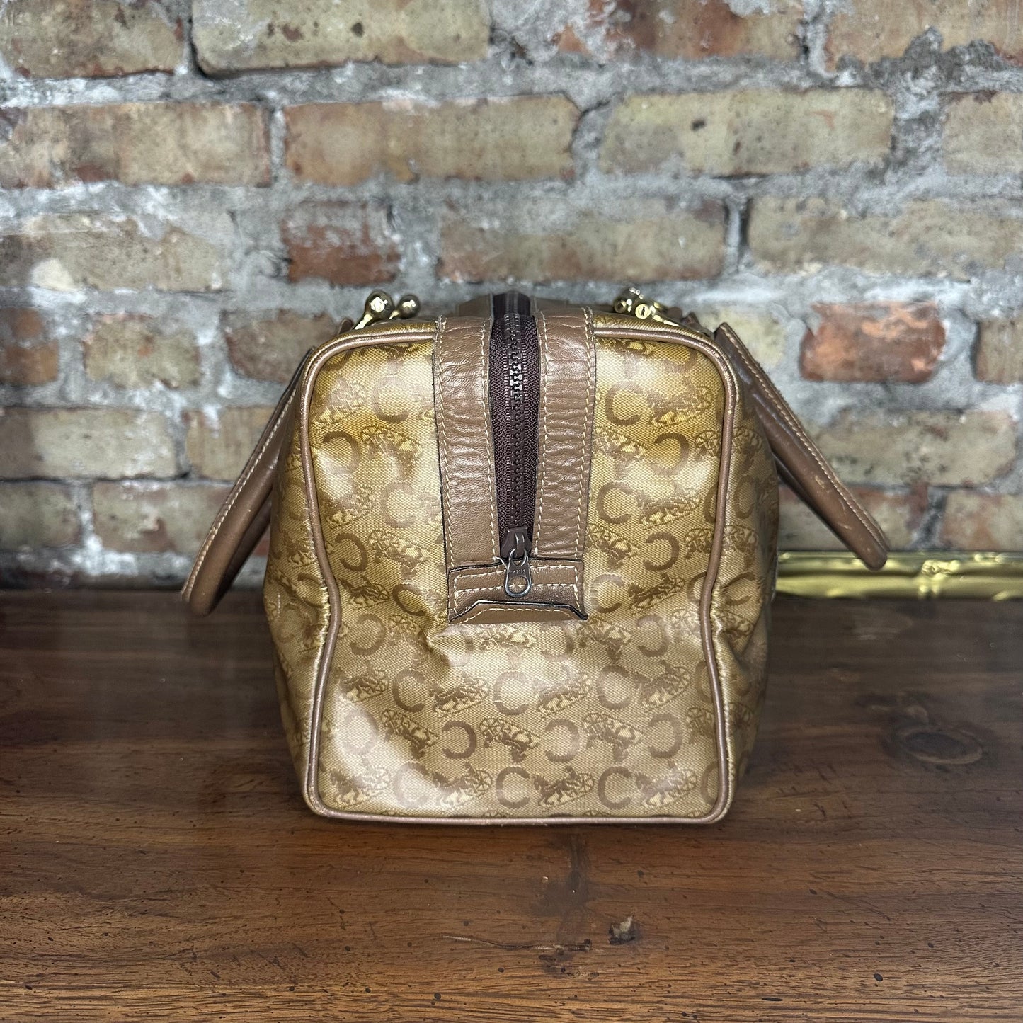 Vintage Celine Horse Carriage Monogram Coated Canvas Mini Boston Bag
