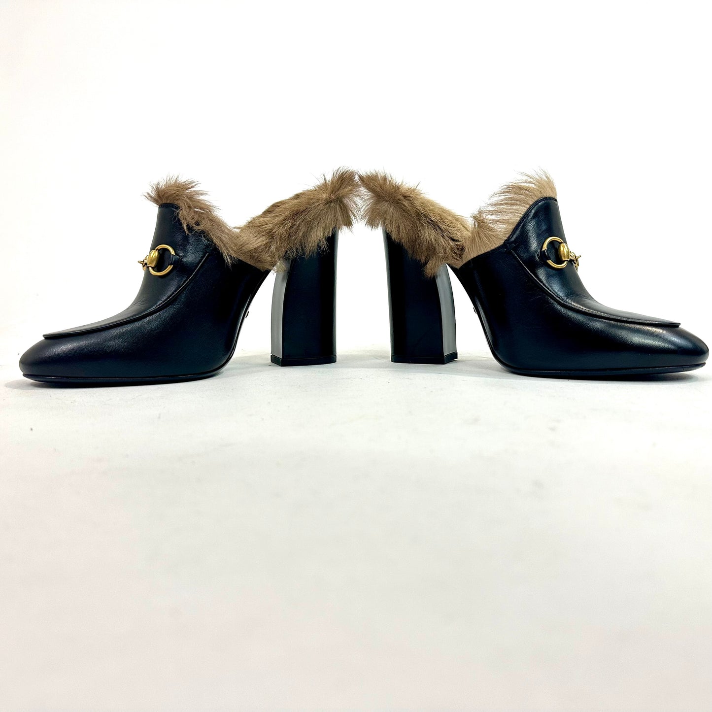 Gucci Princetown Fur Lined High Heel Mules Size 38