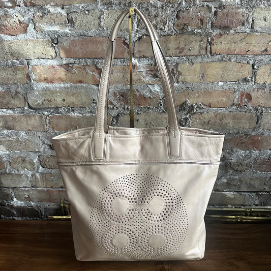 Coach 17041 Audrey Leigh Laser Cut Perforated Beige Leather Tote Bag
