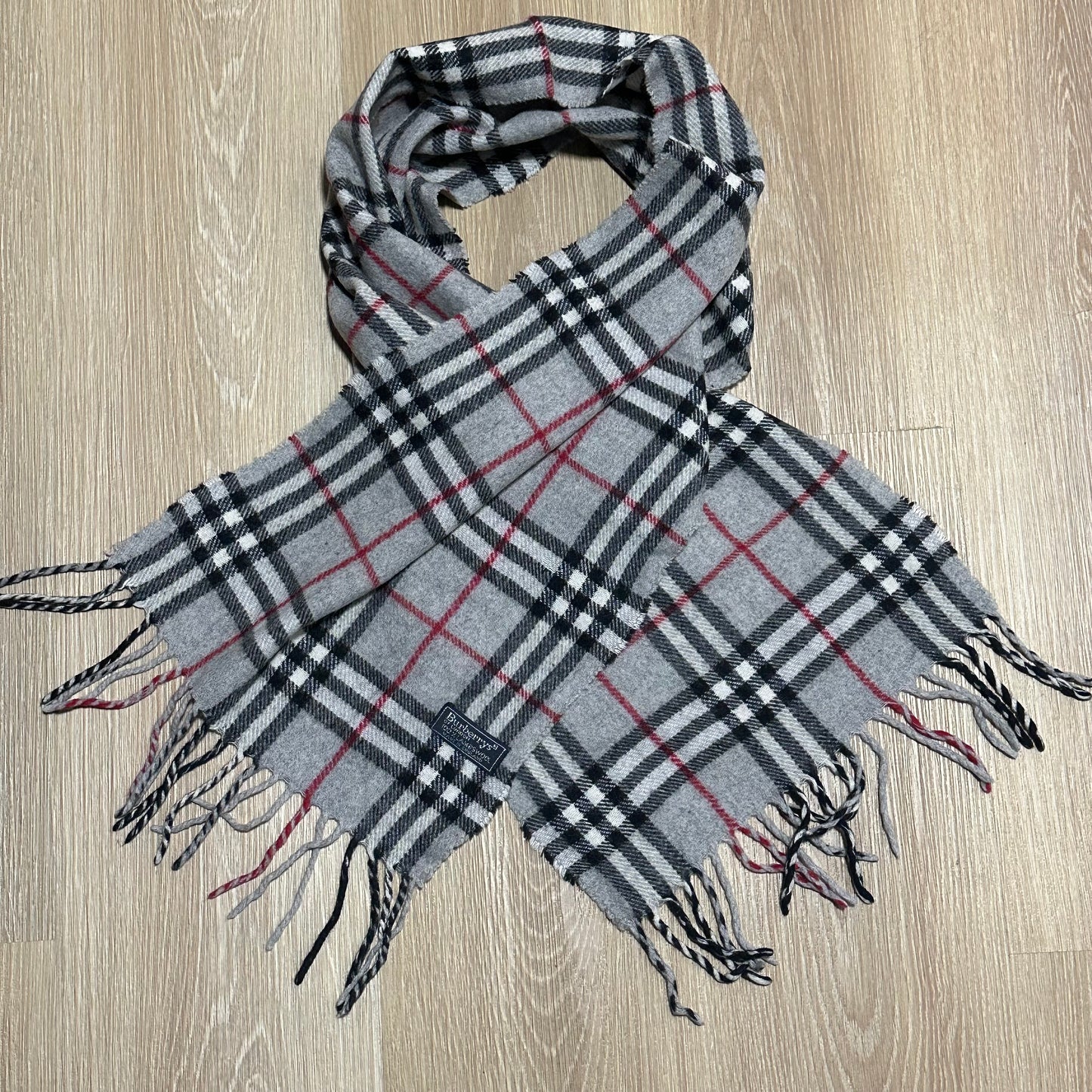 Vintage 90's Burberry Grey Nova Check Wool Scarf