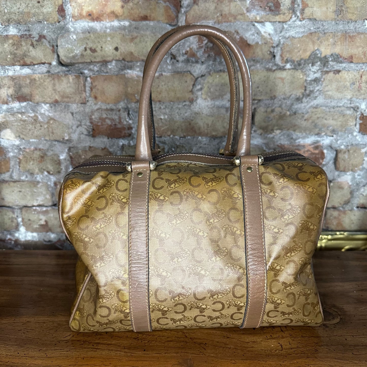 Vintage Celine Horse Carriage Monogram Coated Canvas Mini Boston Bag