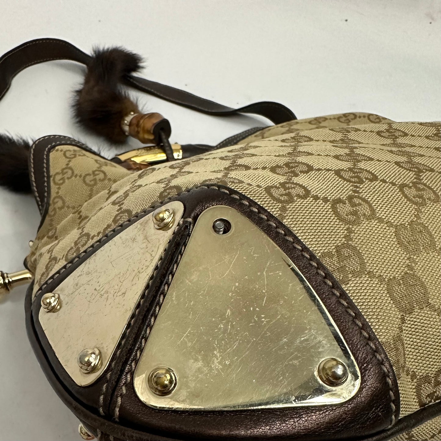 Vintage Gucci Monogram Canvas Mink Indy Hobo Bag