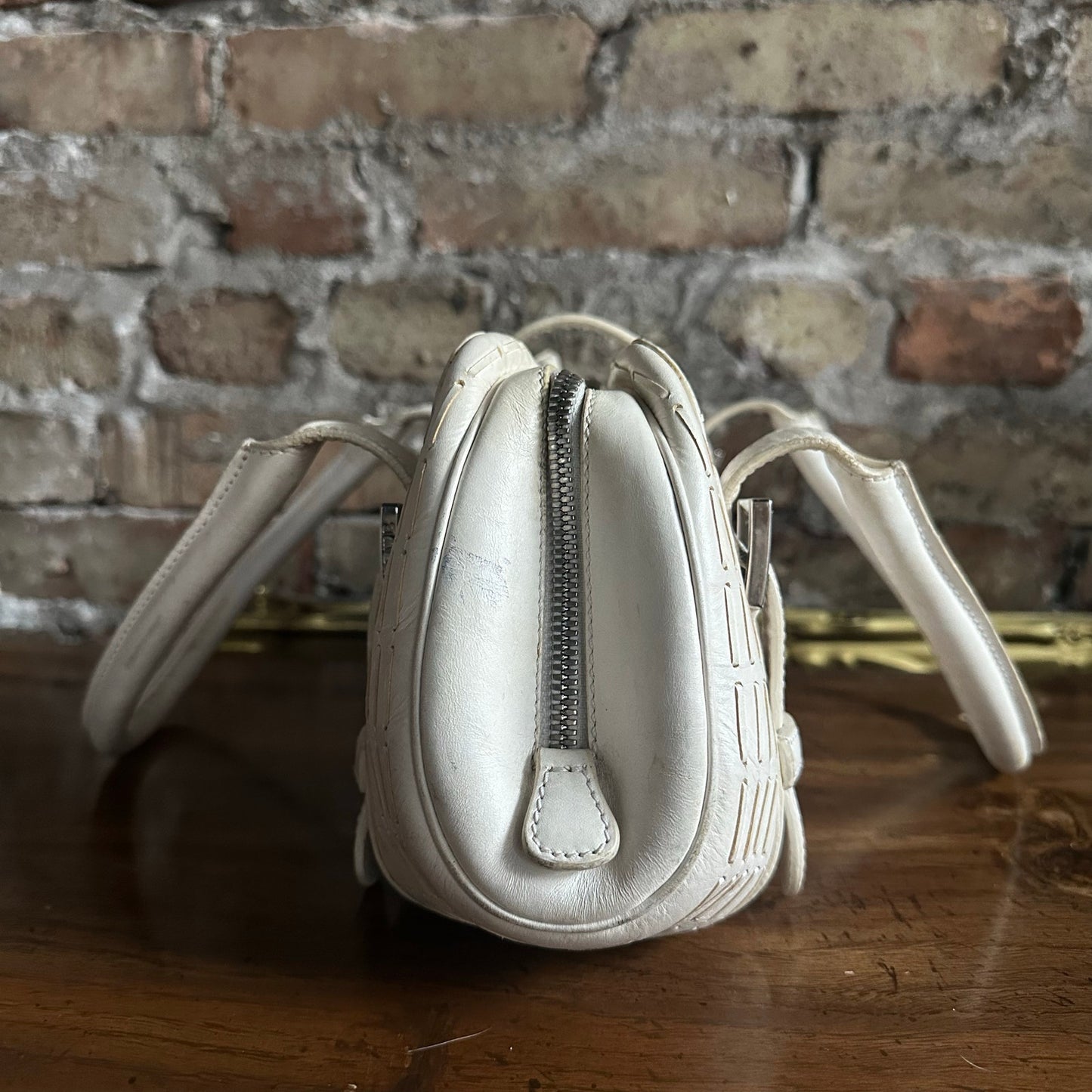 Vintage 2000's Loewe White Leather Senda Satchel