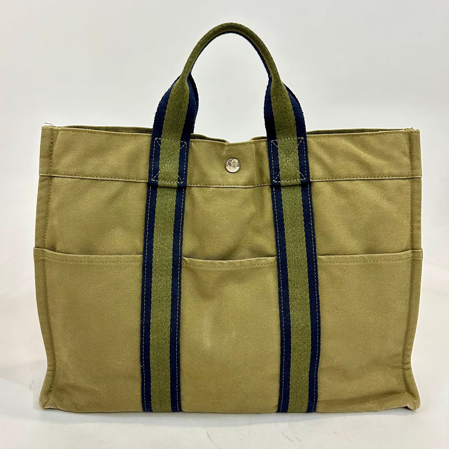 Vintage Hermes Toile Fourre Tout MM Green Canvas Tote