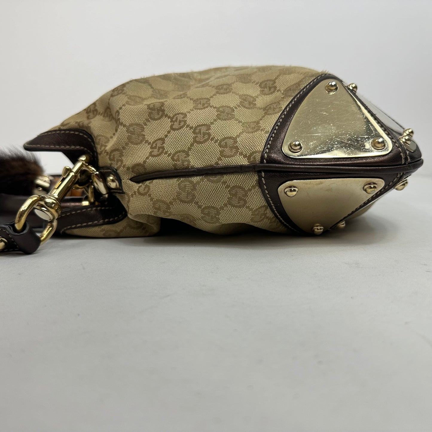 Vintage Gucci Monogram Canvas Mink Indy Hobo Bag