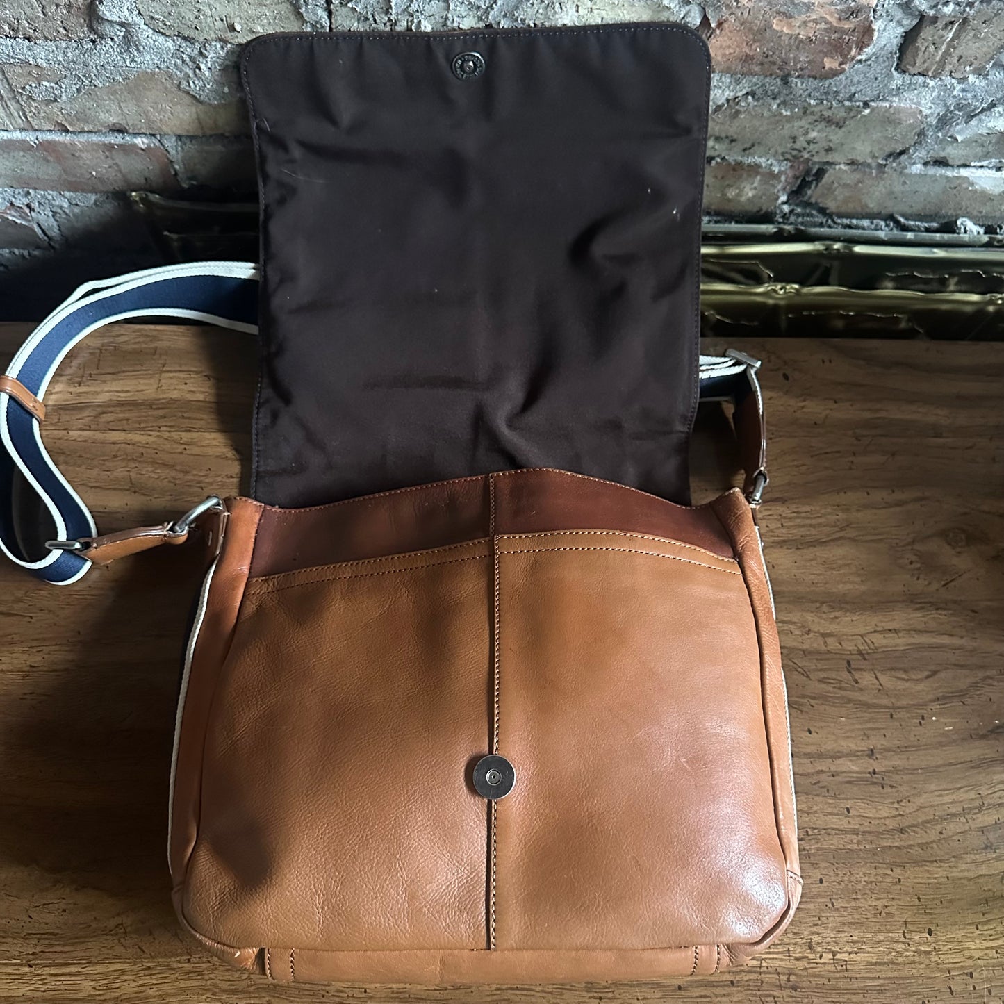 Coach F70555 Heritage Web Tan Leather Map Messenger Bag