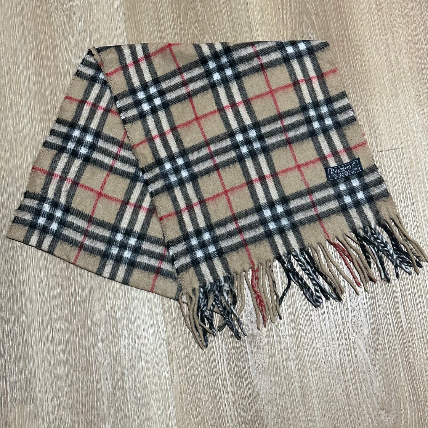 Vintage 90's Burberry Tan Nova Check Wool Scarf