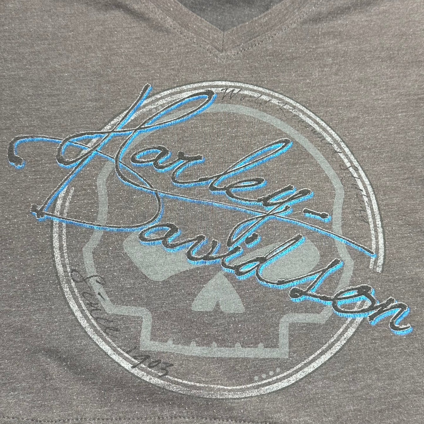 Reworked Harley Davidson Grey Skull Cropped Baby Tee