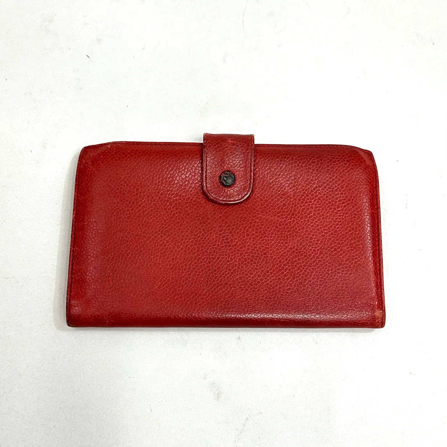 Vintage Chanel Red Caviar Skin Leather Big Coco Mark Long Wallet