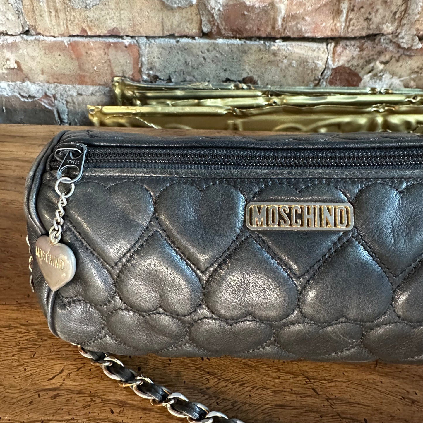 Vintage Moschino Heart Quilted Lambskin Cylinder Chain Bag