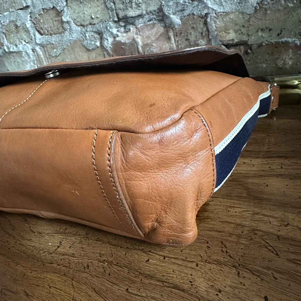Coach F70555 Heritage Web Tan Leather Map Messenger Bag