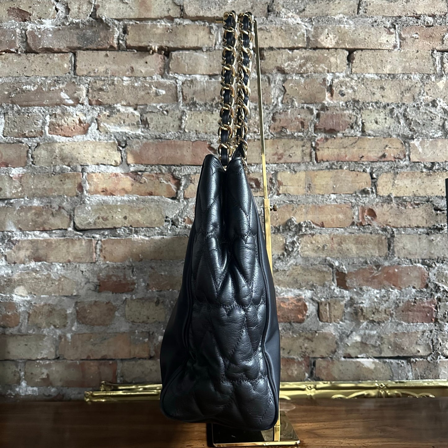 Vintage Moschino 90's Cheap & Chic Nylon and Leather Shopping Tote Chain Bag