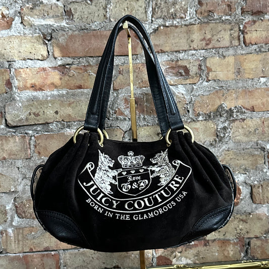 Vintage Y2K Juicy Couture Black Velour Shoulder Bag