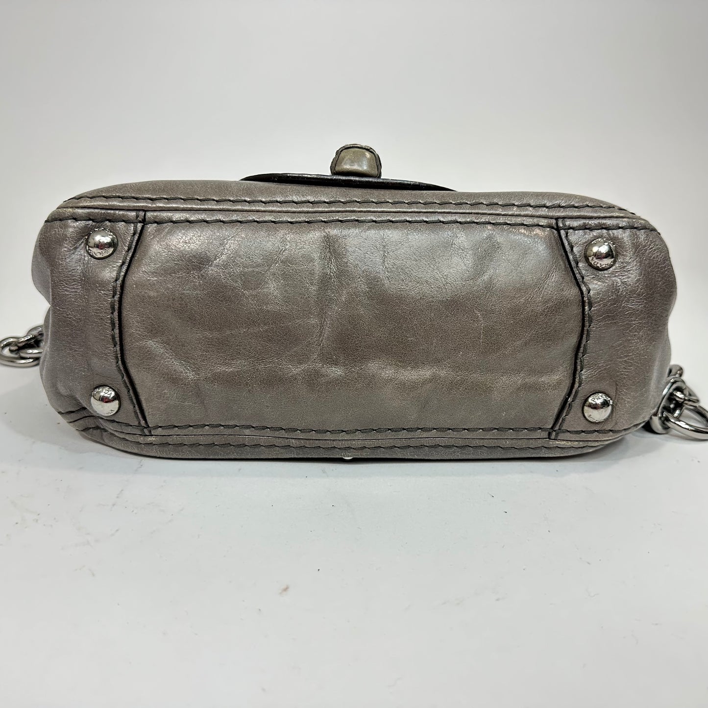 Vintage Prada Pattina Sottospalla Grey Leather Chain Shoulder Bag