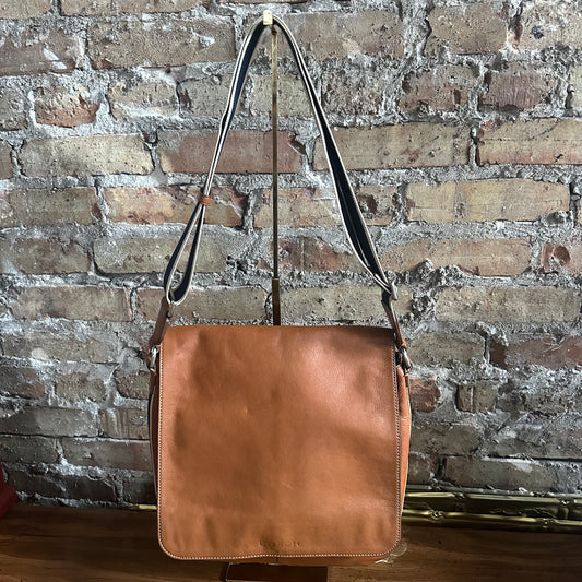 Coach F70555 Heritage Web Tan Leather Map Messenger Bag