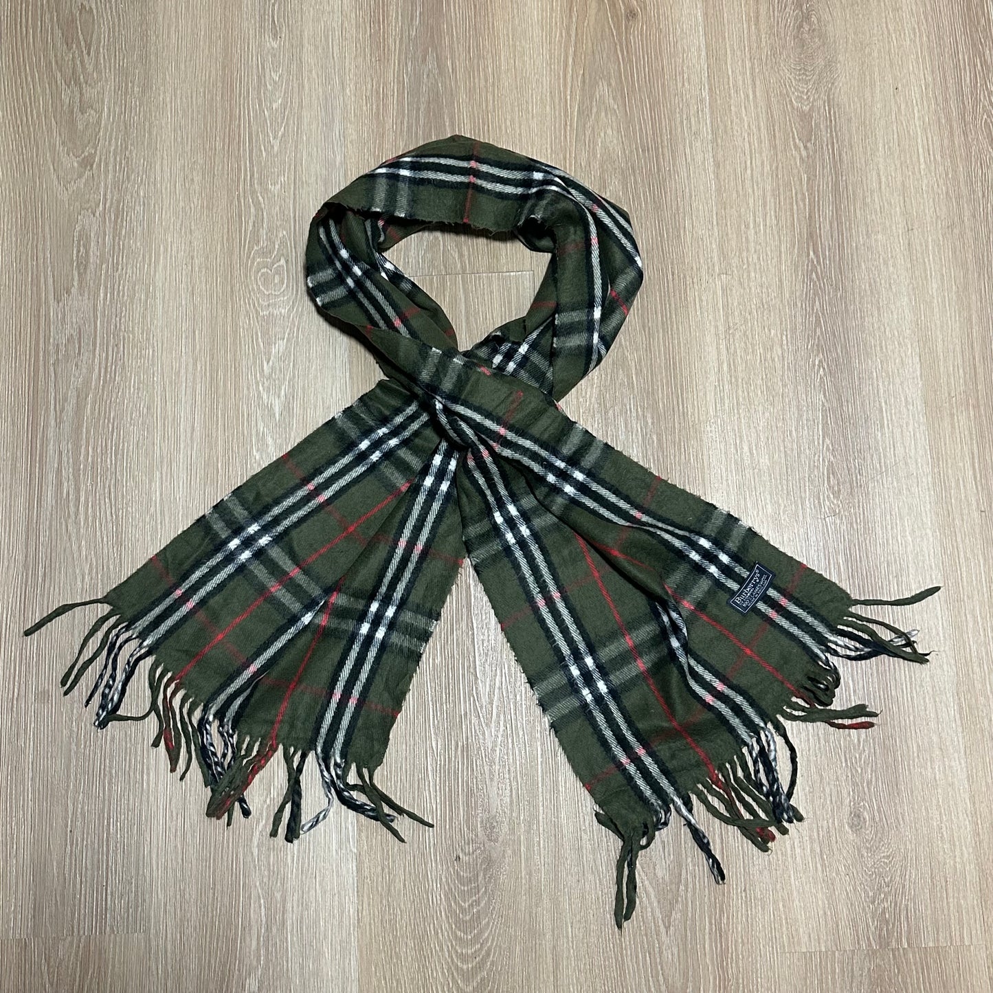 Vintage 90's Burberry Green Nova Check Wool Scarf