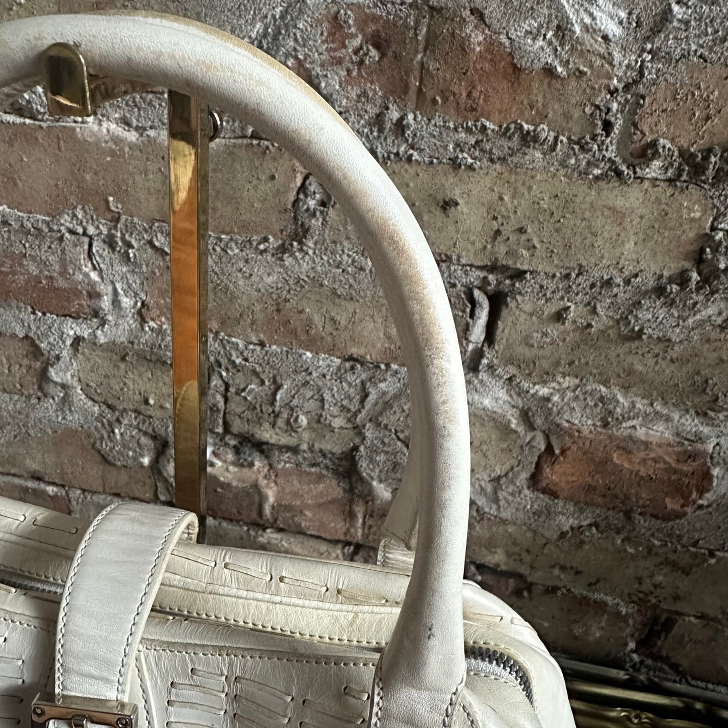 Vintage 2000's Loewe White Leather Senda Satchel